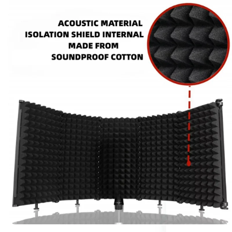 

ABLB-Adjustable 5 Panel Microphoneisolation Shield Foldable Studio Recording Mic Filter Mic Sponge Soundproof Shield