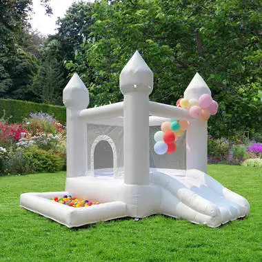 Maison gonflable blanche de rebond 4x2x2.5m, avec fosse à balles, château gonflable avec pompe à air souffleur, jouets de fête d'anniversaire pour enfants, jouets de mariage