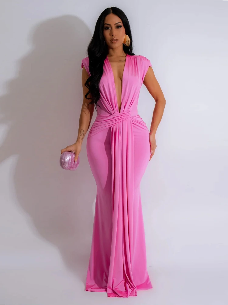 Imagem -03 - Vestido Feminino Ruched Bodycon Maxi Bainha com Decote em v Profundo Vestido Longo Formal de Celebridades Festa Noturna Birthday Night Baile Elegante