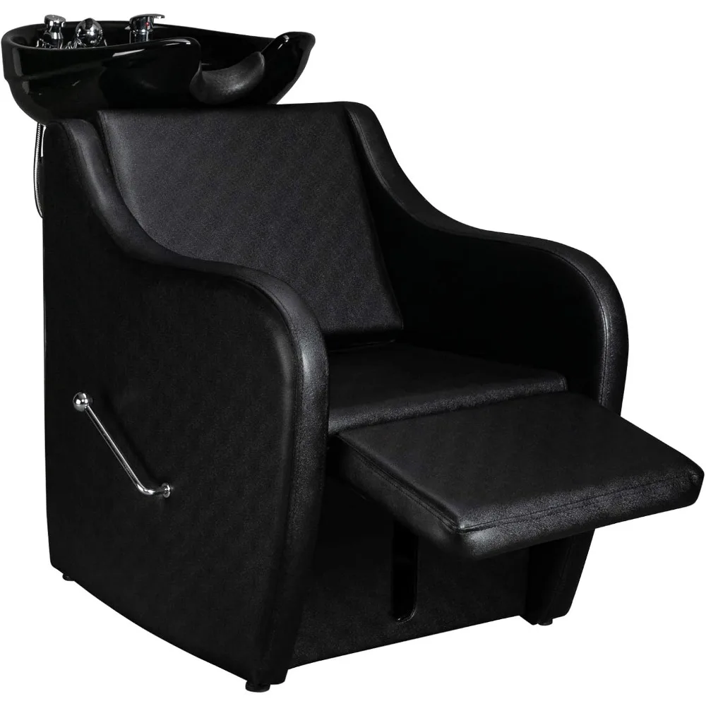 Salon Shampoo Terugspoelstoel met keramische kom, verstelbare beensteun, kantelbare gootsteen, behandelingseenheid voor haarwas