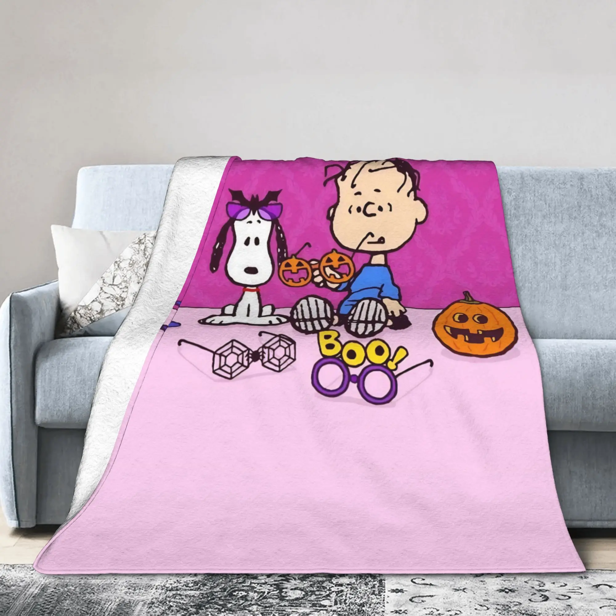 Halloween Snoopys Fleece Throw Blankets Pumpkin Blankets for Bed Couch Warm Quilt