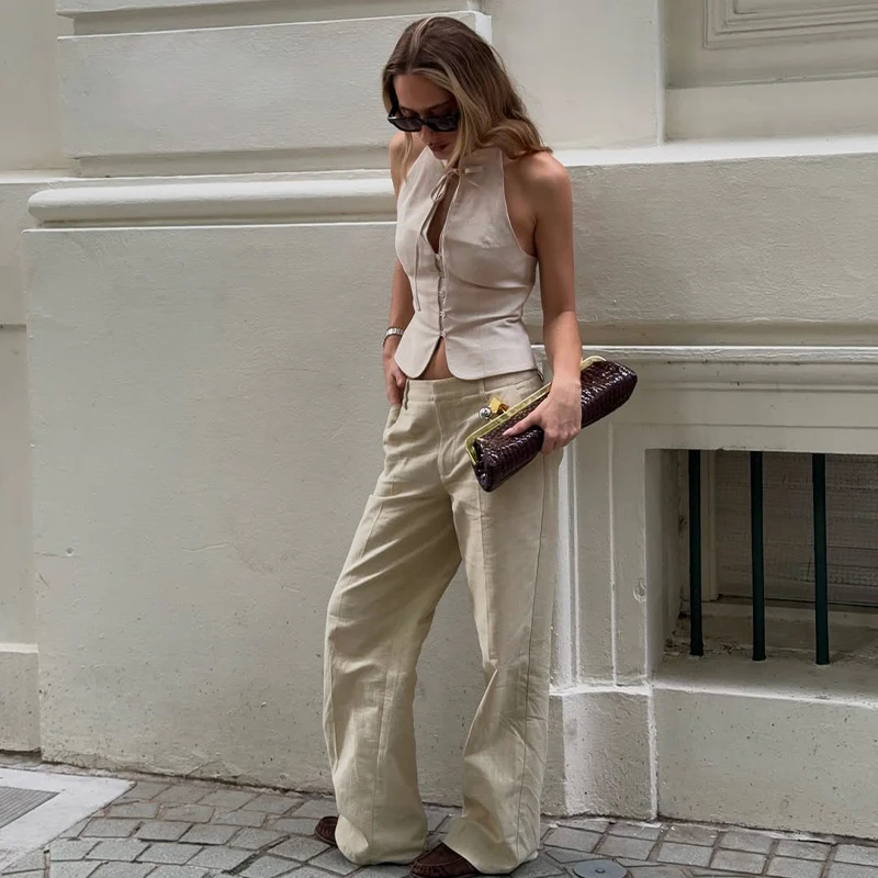 Candyhot ريترو أكمام أزرار س الرقبة الدانتيل يصل عارية الذراعين تانك القمم Y2K الصيف موضة الحلو اليومية في الهواء الطلق جديد كل مباراة سترة