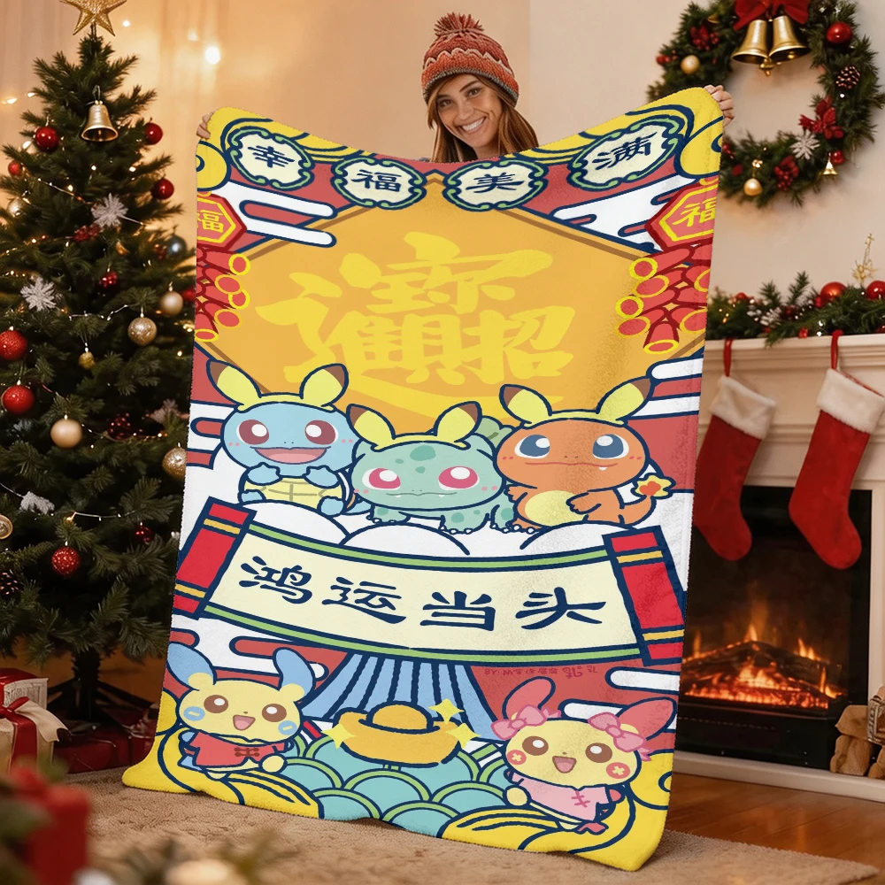 Pokemon Pikachu Gengar Bulbasaur Charmander Squirtle Psyduck Flannel Throw Blanket Soft Warm Blanket for Sofa Bed Home Decor Gif