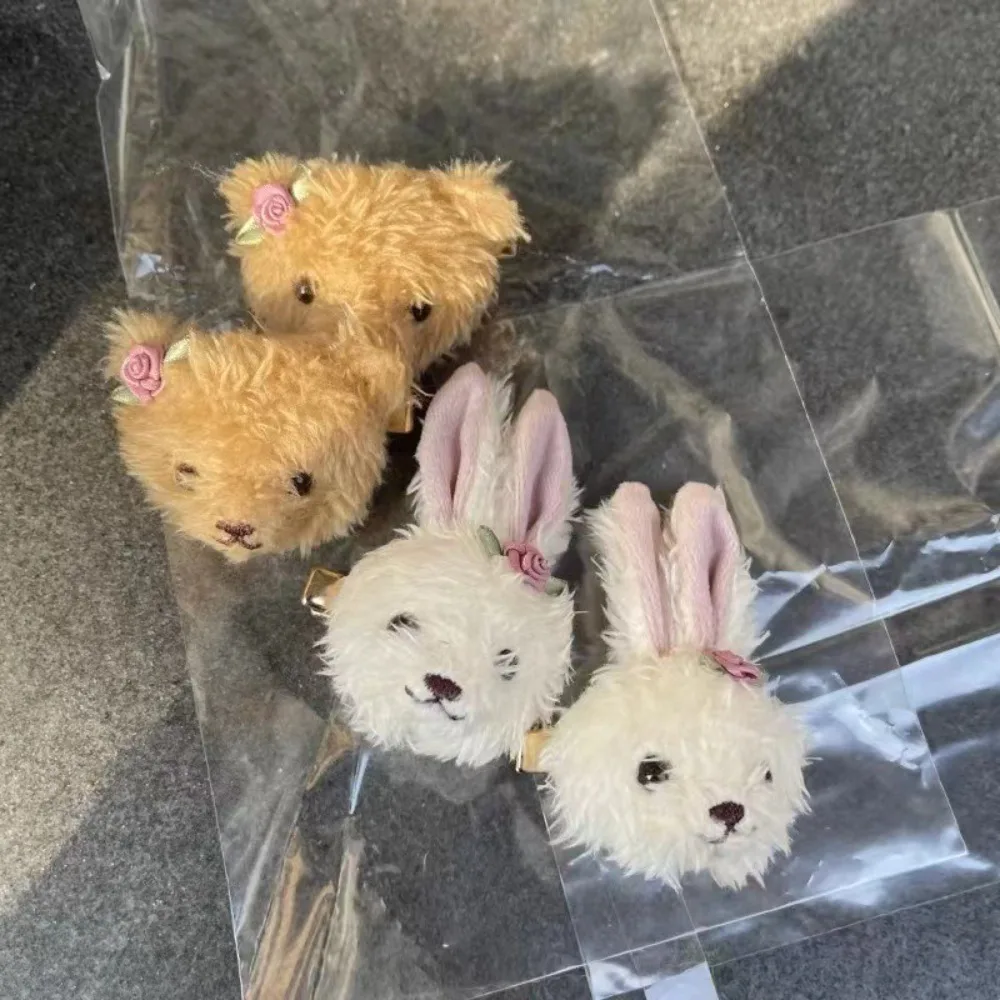 مشبك شعر على الطراز الكوري على شكل دب الأرنب للفتيات ، إكسسوار شعر نسائي ، مشابك جانبية ، مشبك شعر فروي ، حلو ولطيف