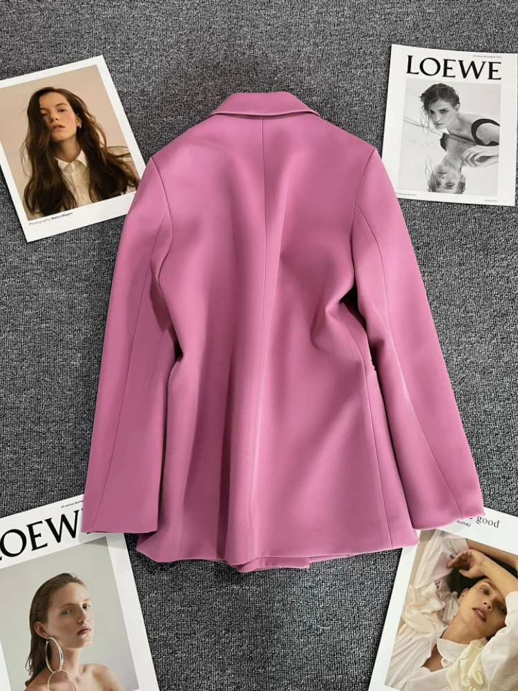 Casaco feminino de botão de metal, blazer trespassado roxo e rosa, novo estilo britânico, design de sentimento, primavera e outono