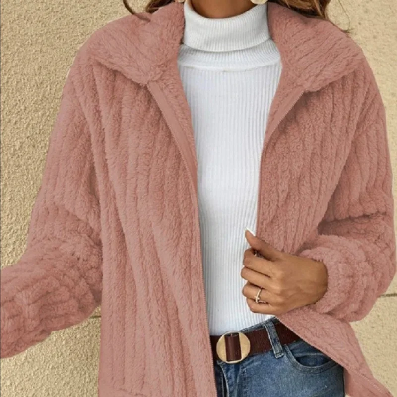 Autumn Winter Women Warm Furry Jacket New Fashion Patchwork Lapel Overcoat Female New Elegant Casual Communte Holiday Outerwears