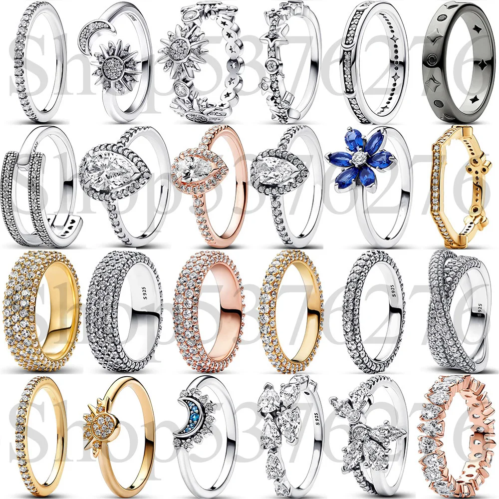 

925 Sterling Silver Pear Halo Galaxy Asymmetrical Herbarium Cluster Moon Sun Star Stones Fashion Ring For Women Gift DIY Jewelry