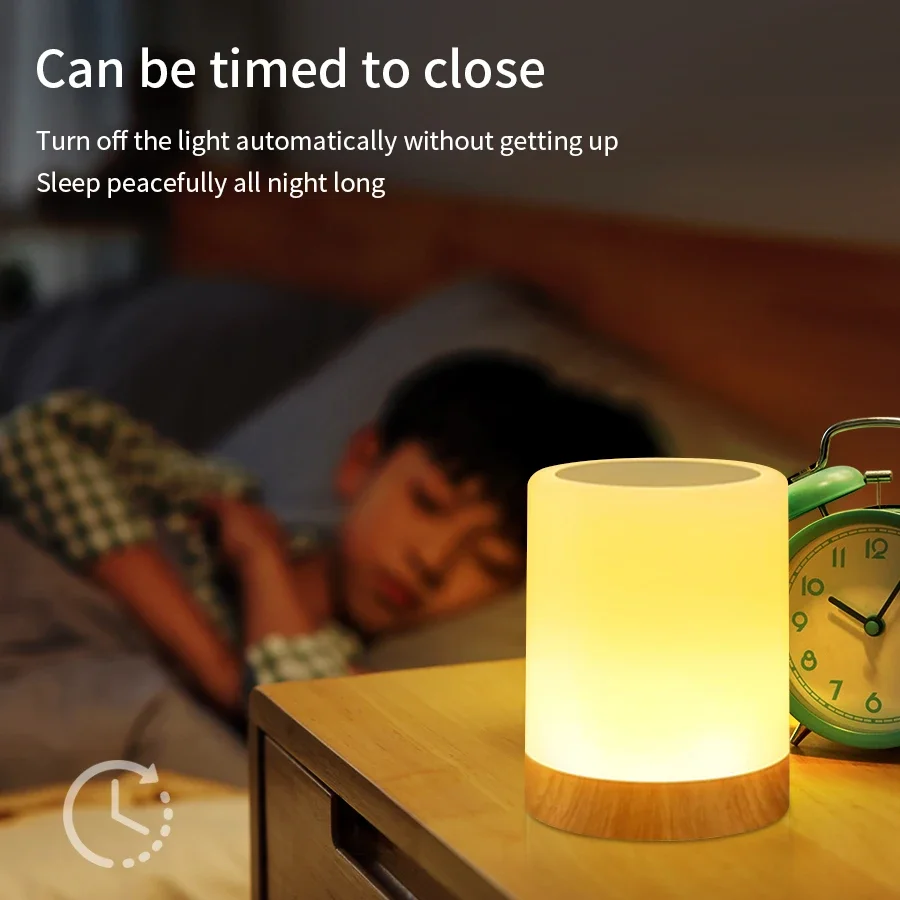 Wood-grain Bedside Table Lamp 13 Colors RGB Remote Control Dimmable Night Light Touch Sensor Desk Lamp Bedroom Lamps Room Decor