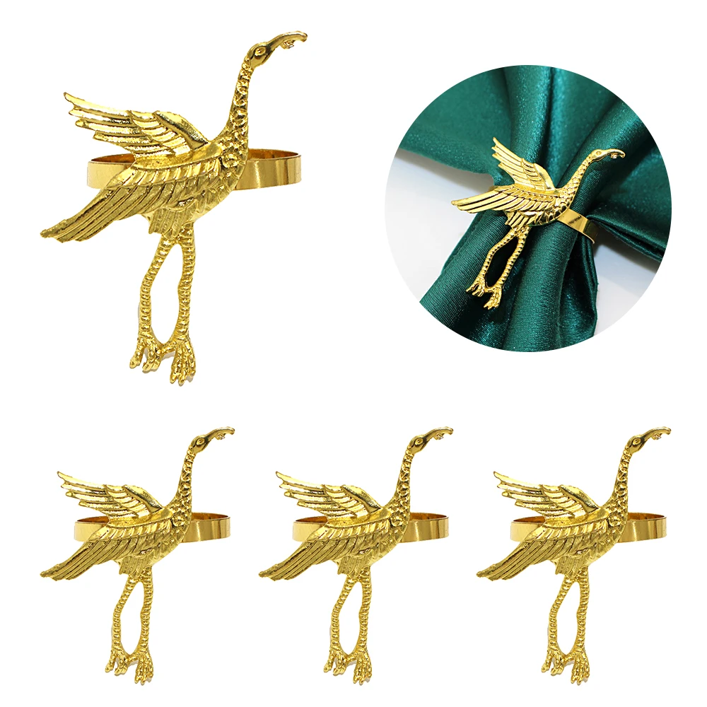 4Pcs Crane Napkin Rings Metal Napkin Buckle Gold Napkin Rings Holder for Holiday Dinner Party Wedding Dinner Table Settings