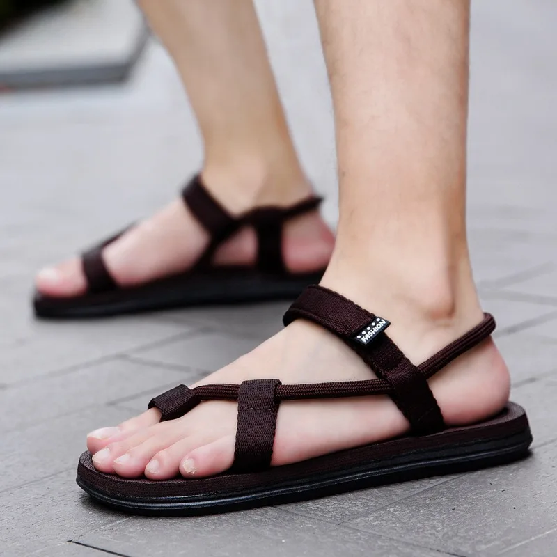 Men Sandals Summer New Fashion Rome Outdoor Beach Comfortable Flip Flops Open Toe Brown Round Rope Sports Sandals for Men