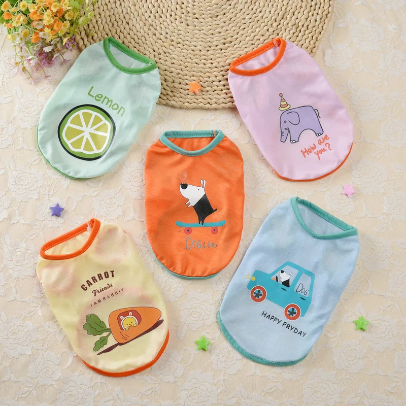 Cartoon Pet Clothes Spring Summer Ice Silk Dogs Vest Clothing Cat Clothes Pet Supplies Pet Puppy Dog T-shirt Thin Comfortable