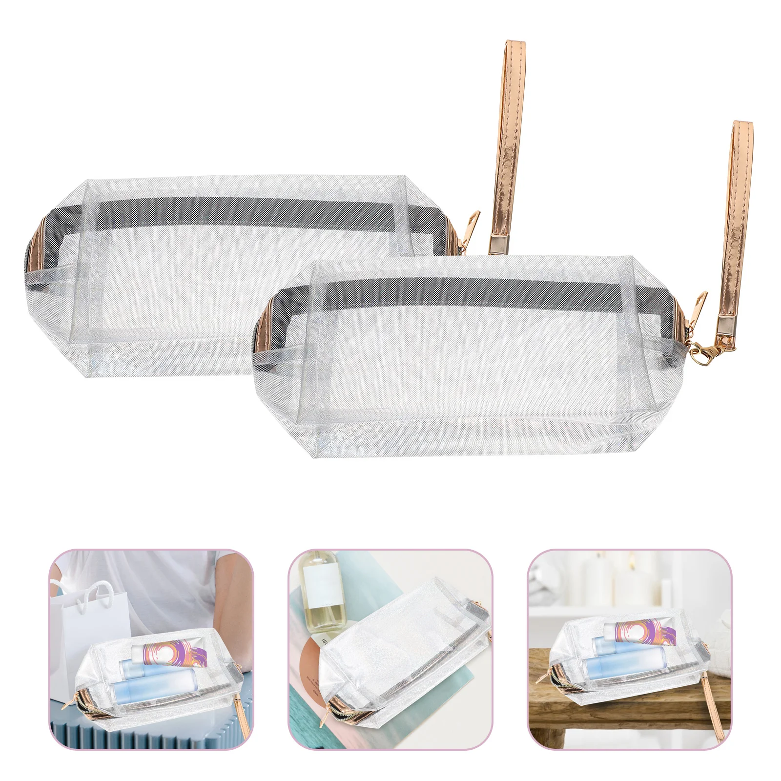 2 قطعة حقيبة مستحضرات تجميل شفافة لامعة حقيبة محمولة للسفر أدوات الزينة تخزين العناية الشخصية الحقيبة سستة إغلاق #6