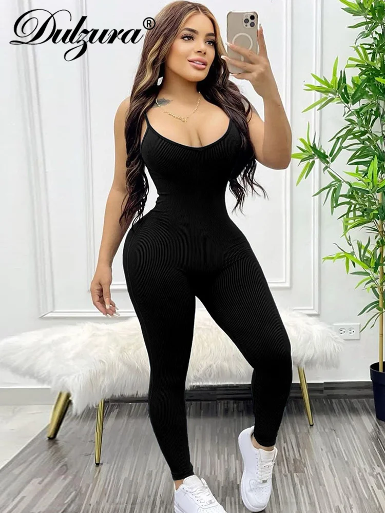 Dulzura Sexy Y2K Clothes Ribbed Sleeveless Backless Bodycon Skinny Jumpsuit For Women 2023 Club Sporty Streetwear Romper Outfits