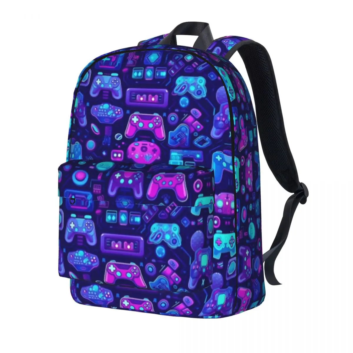 

Video Game Controller Backpack Boy Neon Outrun Synthwave Pattern Soft Backpacks School Bags Hiking High Quality Rucksack