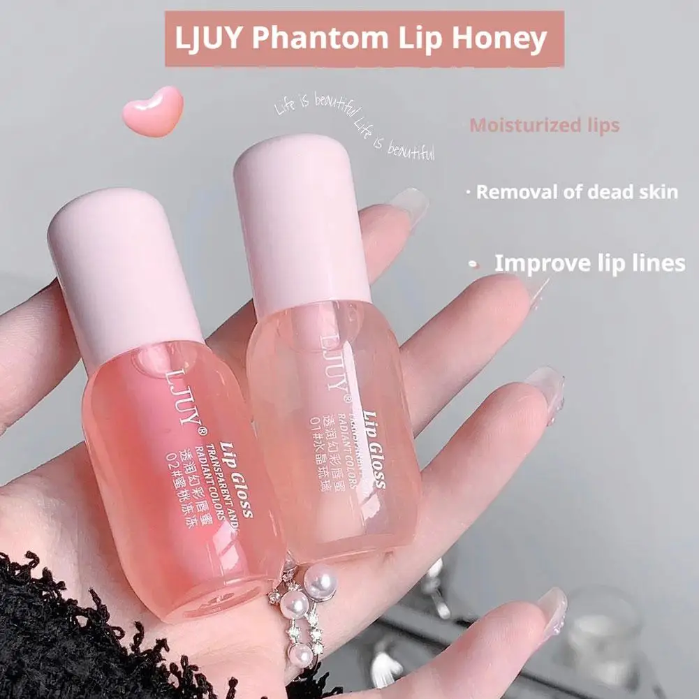 Aceite de labios de gelatina de cristal de fruta, brillo de labios de cristal transparente hidratante, suero de labios transparente, Cosméticos de maquillaje para el cuidado de los labios
