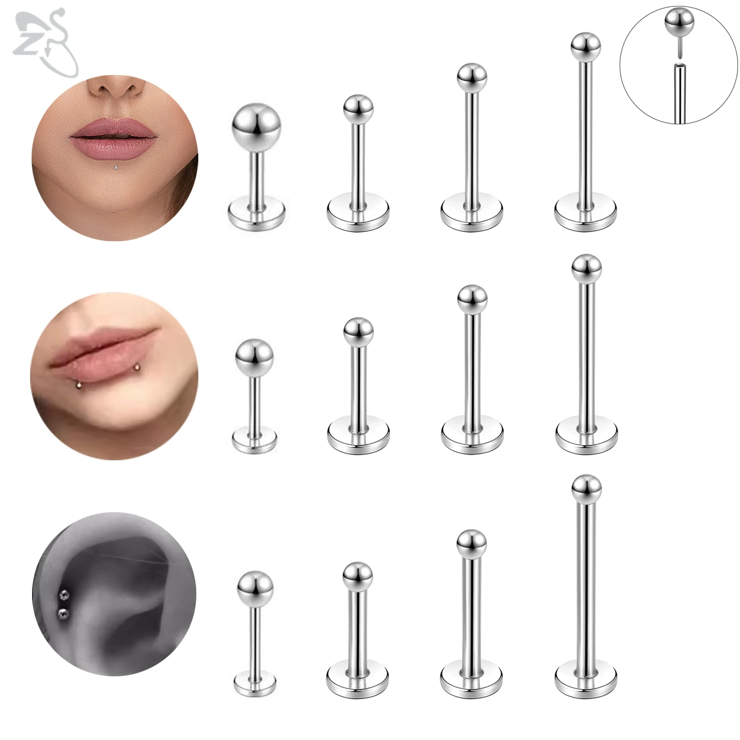 

AOEDEJ 10pcs/lot 16/18/20G Stainless Steel Plug-in Style Labret Lip Piercings 2-4MM Round Ball Cartilage Helix Piercing Earring