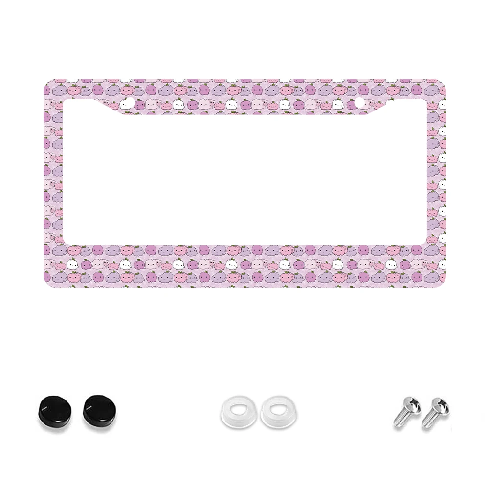 1 قطعة نمط اليقطين الوردي 2-Hole إطار لوحة الترخيص ، مادة الألومنيوم ، 6x12 بوصة مع مجموعة المسمار ، الكرتون متعة سيارة الديكور
