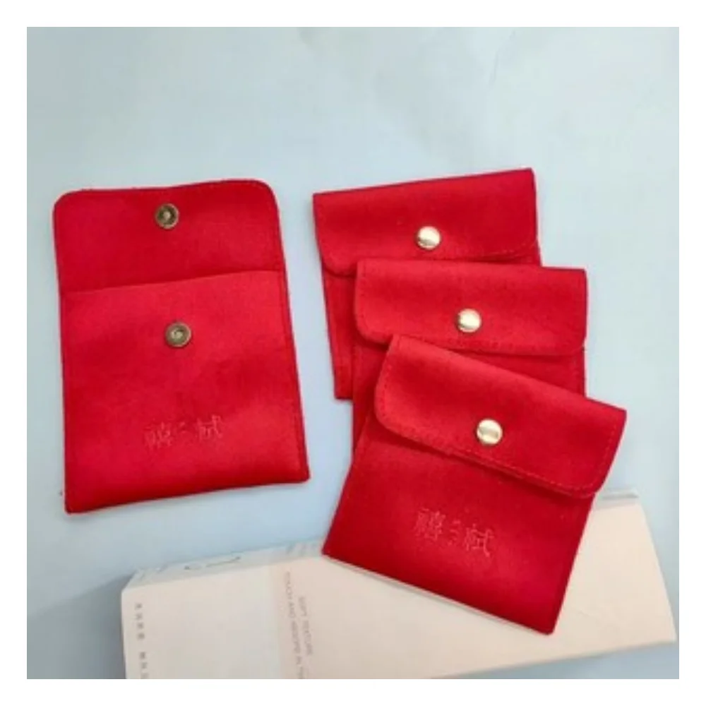 100pcs Customized Logo Snap Button Velvet Bag Jewelry Pouches Personalized Small Packaging Drawstring Microfiber Ring Gift Bags