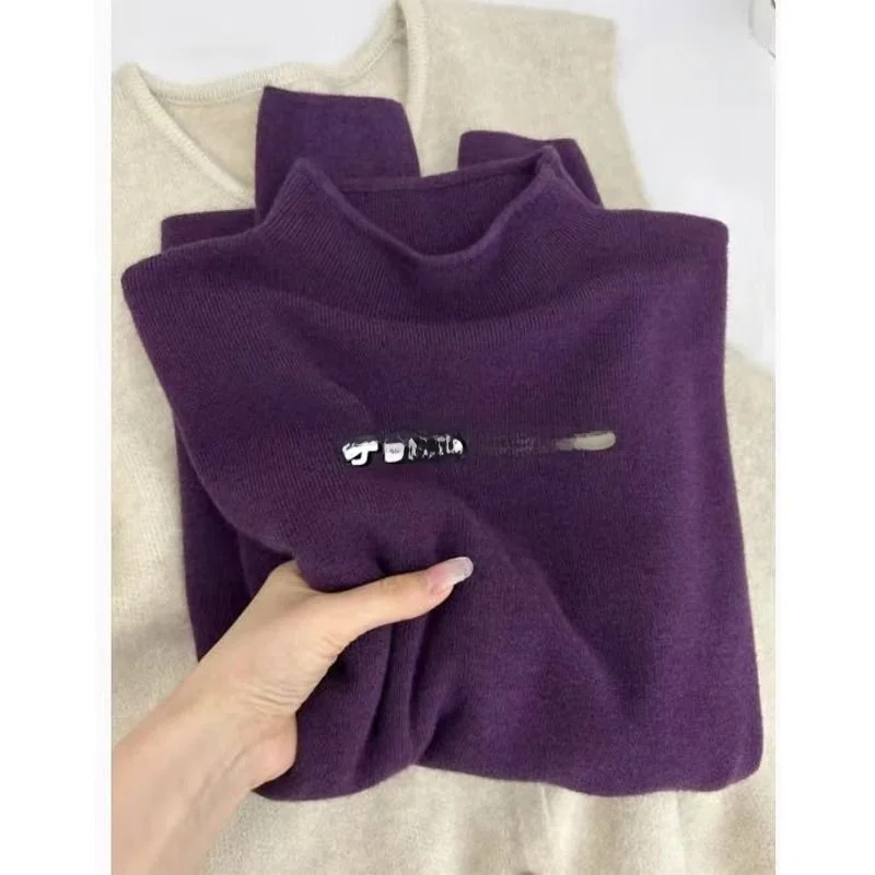 

Облегающий вязаный длинный топ Sve Base irt Soft Cozy High Ne ape Фиолетовый топ для женщин для поездок на работу Sle Полиэстер Спандекс Смесь