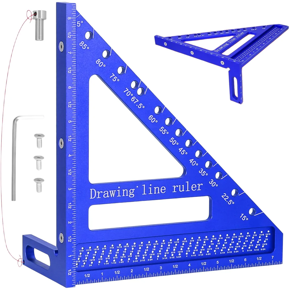 Square Woodworking Ruler 8.5 Inch Large Carpenter Multi-Angle Square Corresponding Φ7/16-6 3/4 Hole For Imperial Measuring Ruler
