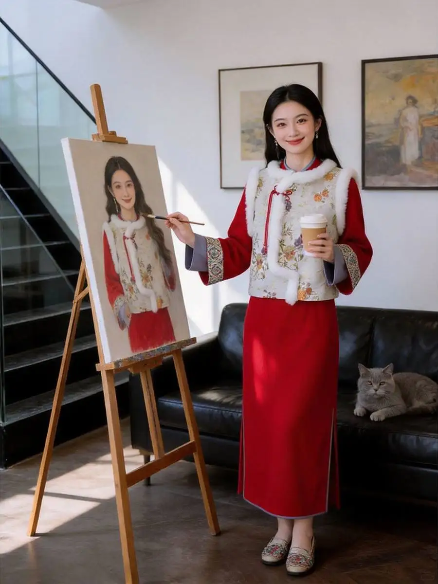 

Red New Chinese Sle Wedding Set New Year Thank You Banquet Suit Small Coat Ensemble Daily Wear Polyester Fiber