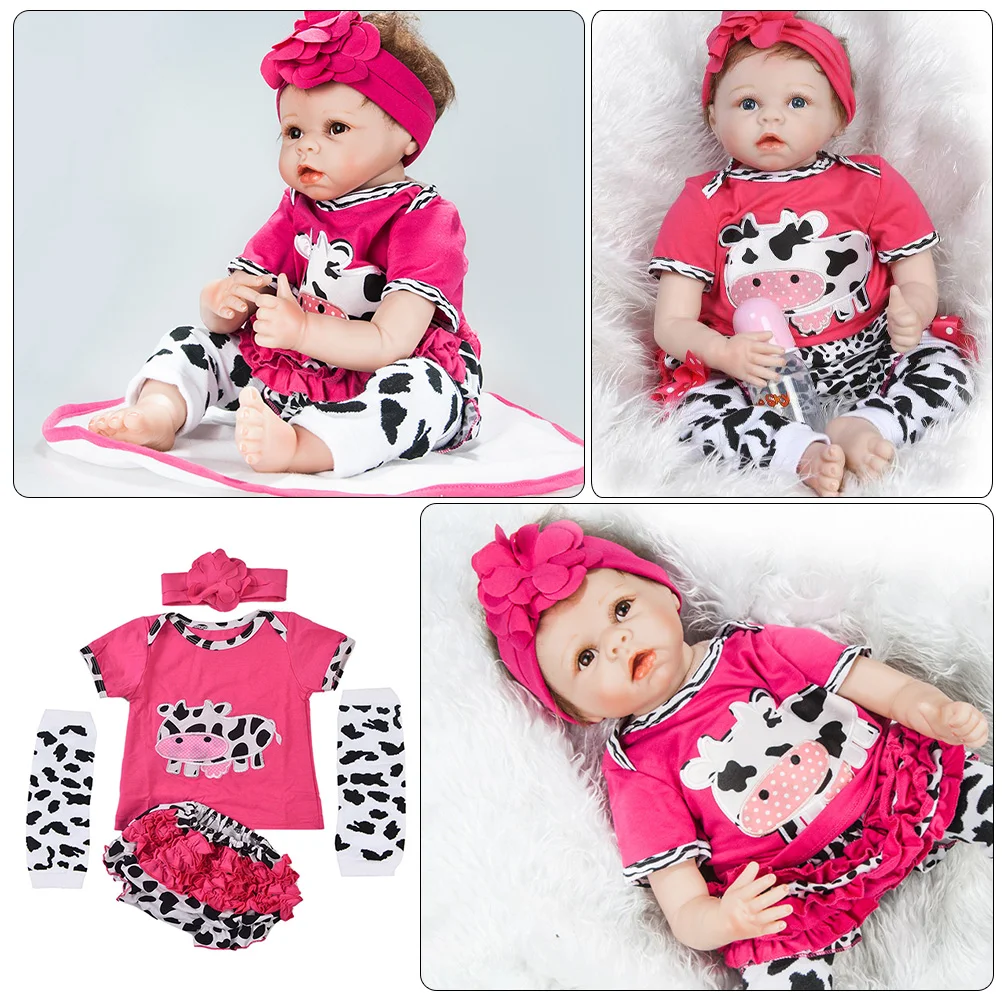 Reborn Baby Dolls Cow Clothes Outfit Newborn Girl Clothing Short Sleeve Matching Rosy Decorative