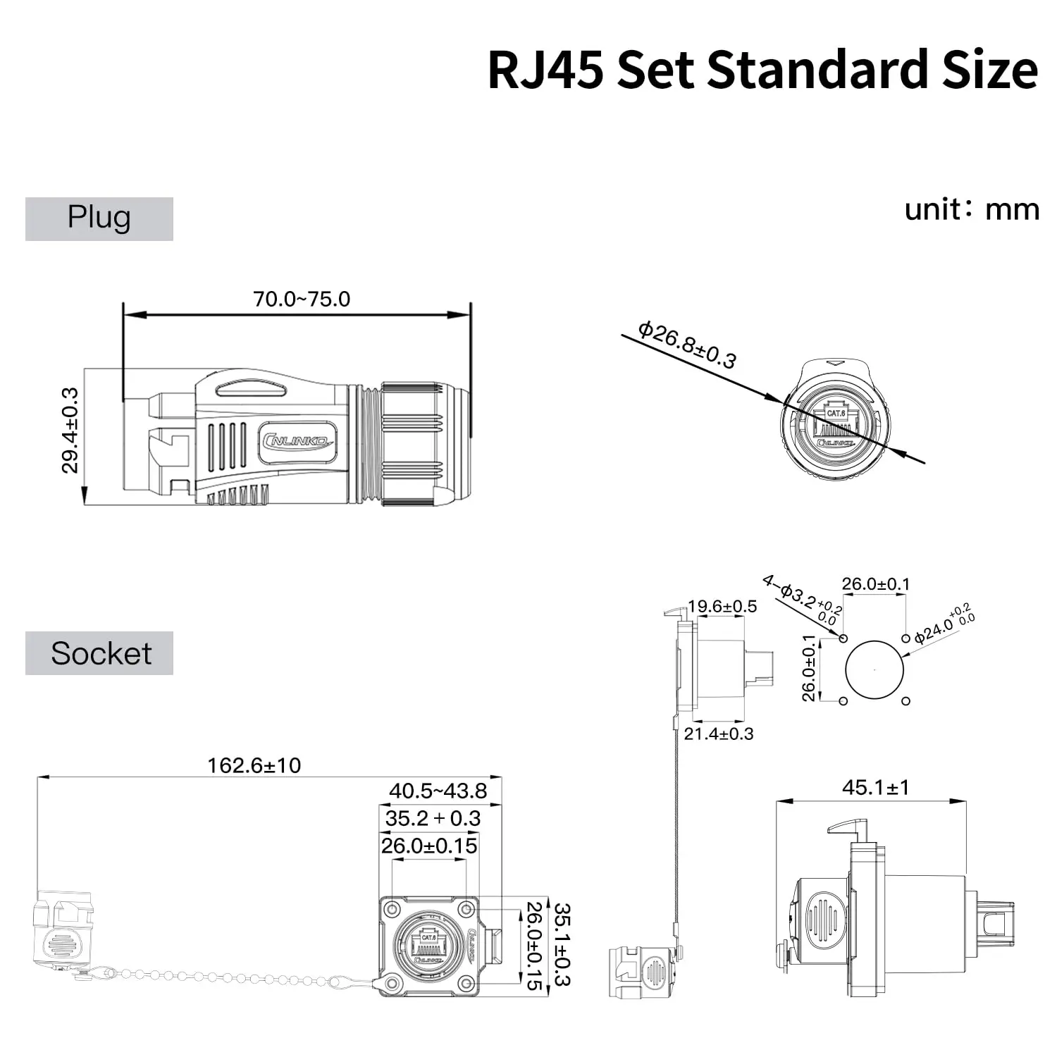 CNLINKO Металлический корпус Разъем RJ45 Адаптер Ethernet Водонепроницаемая панель 8P8C Сетевой кабель Соединитель LAN для кабеля Ethernet