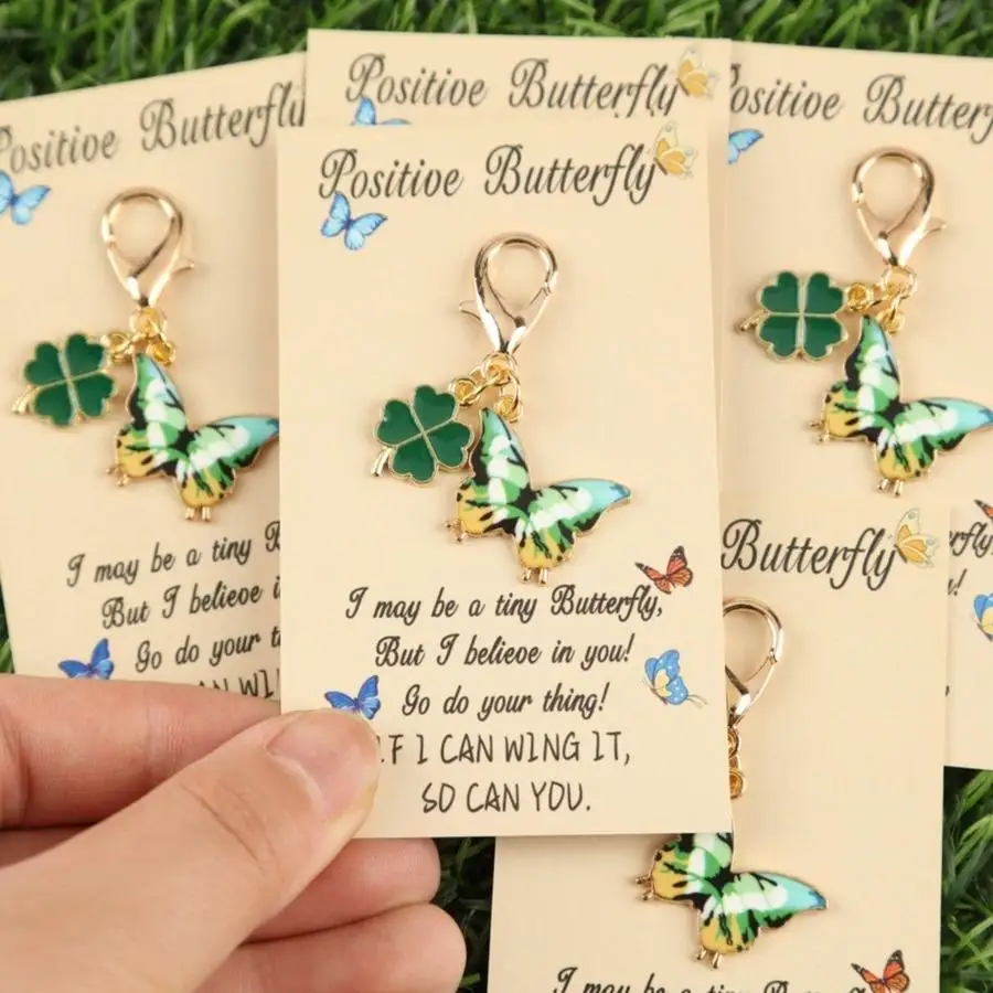 1/5/10/20/50/100pcs 2D Flat, 2D s Fresh Forest Style Green Butterfly Keychain Set, Can Also Be Used as a Small Gift to Express E
