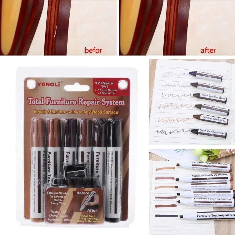 

Furniture & Floor Repair Markers Filler Wax Sticks with Sharpener Set of 13