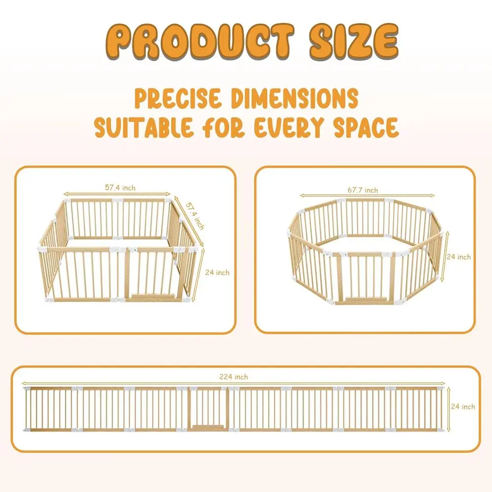 Box per bambini in legno regolabile per bambini piccoli, cortile da gioco pieghevole con connettori a parete e serratura a prova di bambino, ideale per età 1-3 (22