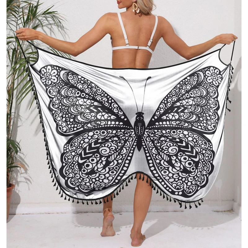 Women Bikini Sexy Butterfly Print Cover Up Swimwear Women Dress Summer Tunic Bath Sarong Wrap Skirt Swimsuit Elegant Beachwear