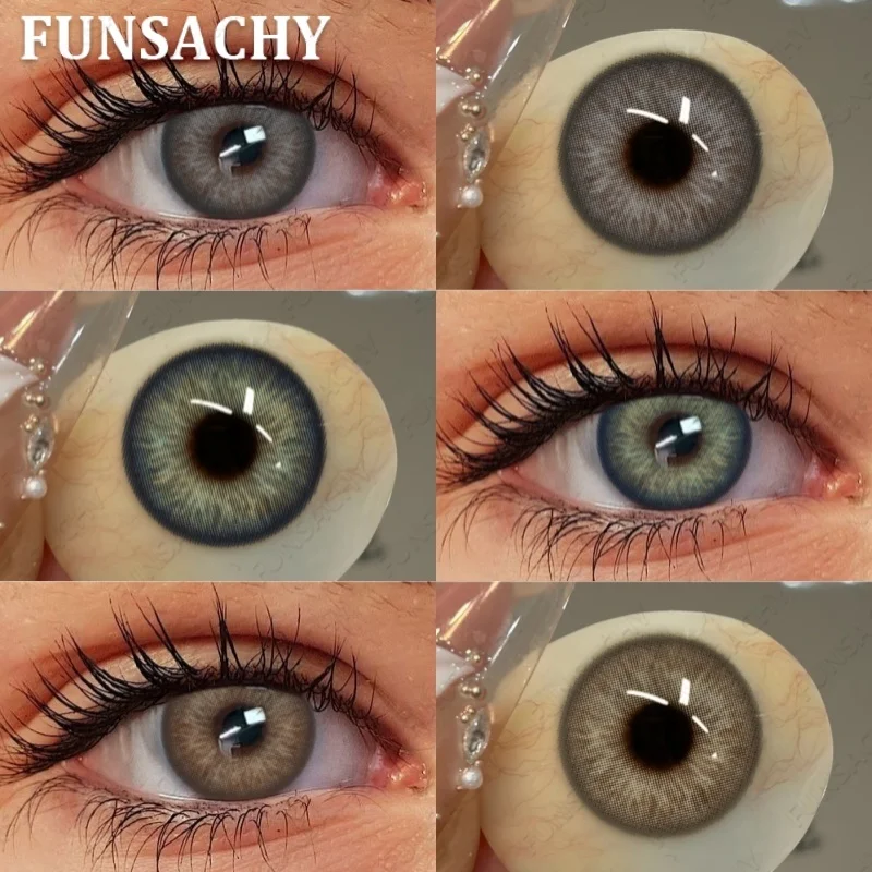 FUNSACHY 1 Paar modische farbige Kontaktlinsen für Augen, graue Pupillen, braune natürliche Linsen, bunte kosmetische Schönheitspupillen für Frauen