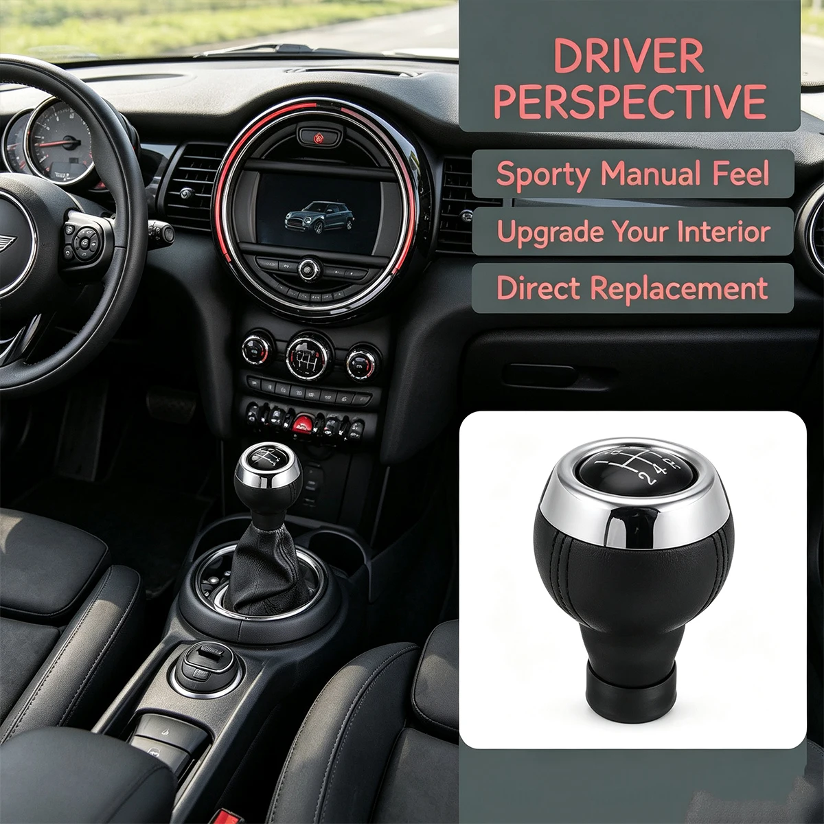 PU Leather Gear Shift Knob For Mini Cooper R55 R56 R57 R58 R59 - 5/6 Speed Manual Shifter with Comfort Ergonomic Grip