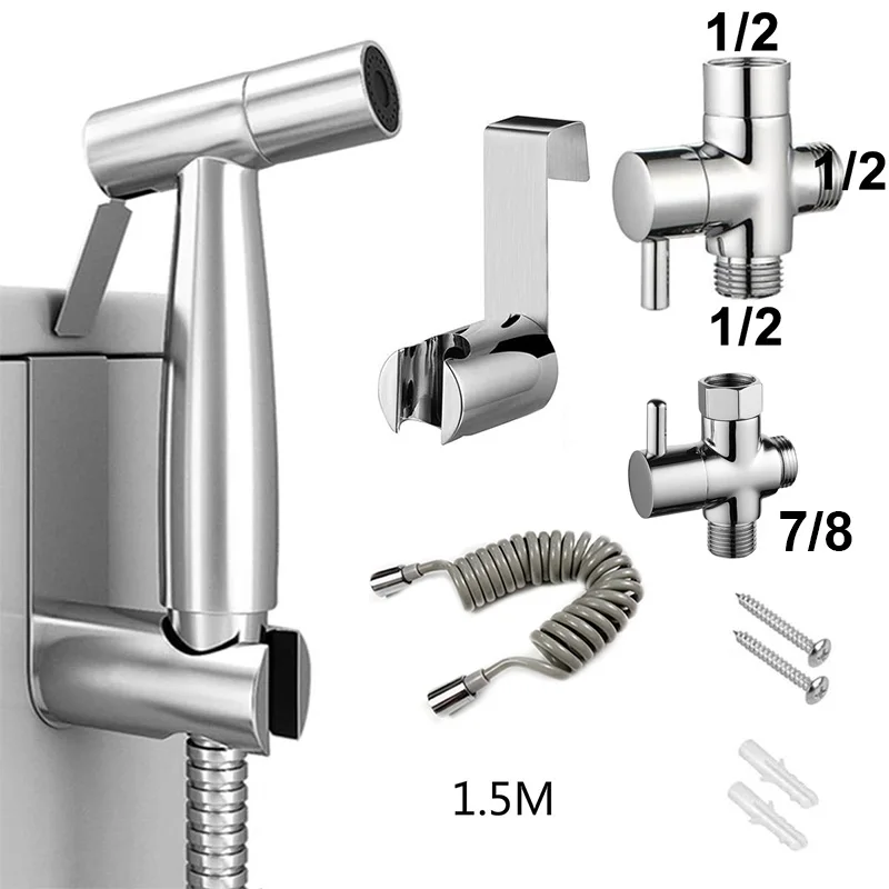 Portable Handheld Toilet Bidet Sprayer Gun Holder Self Cleaning Wash Bidet Faucet Spray 3 Way Valve Bathroom Shower Head Hose