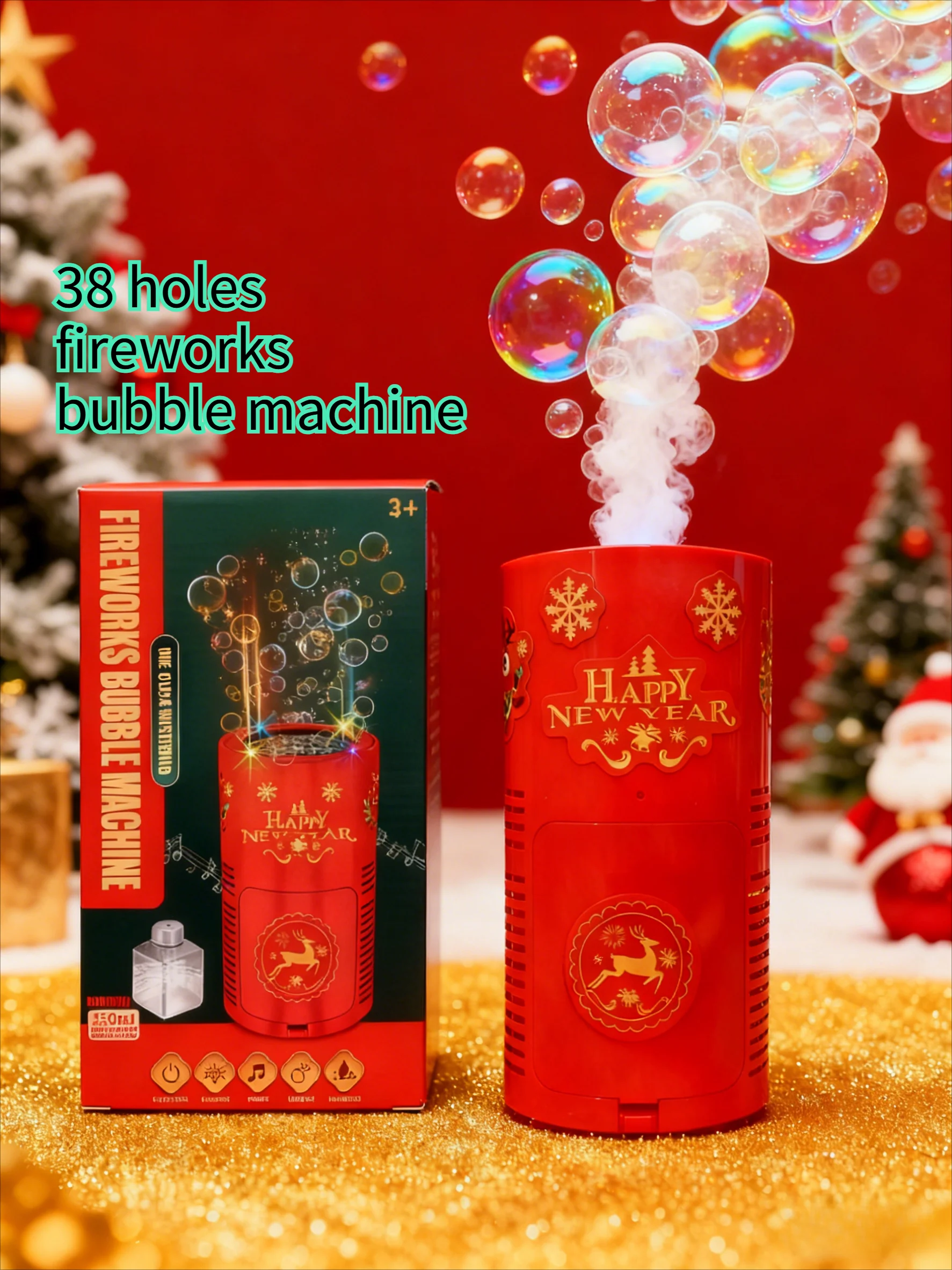 Maszyna do robienia bańek mydlanych z 38 otworami, elektroniczna, automatyczna, na podłogę, prezenty świąteczne, zabawki świąteczne.