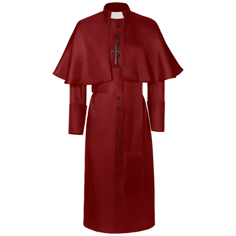 O traje medieval do sacerdote para homens, igreja católica, religiosos, romano Sutane, pastor do papa, trajes do pai, robe maçônico maciço, pastor