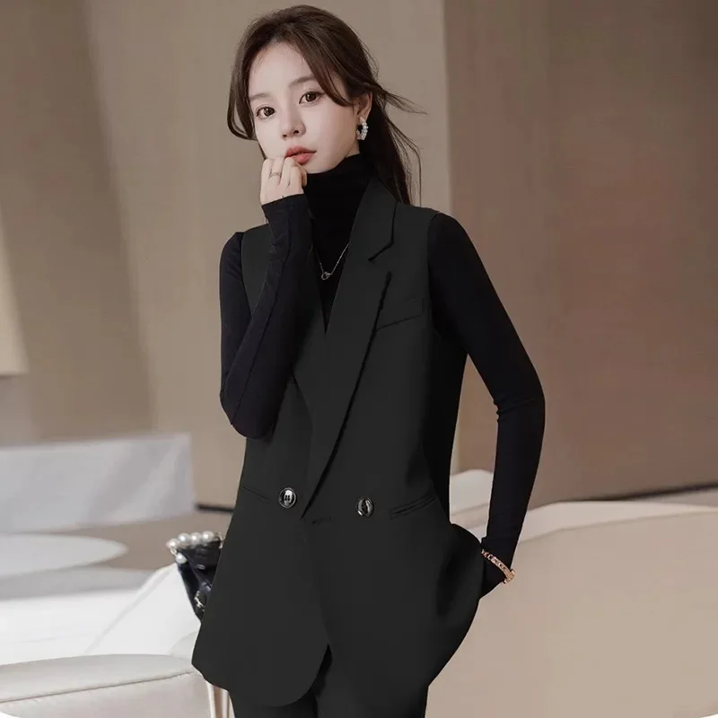 

Spring Autumn Ladies Solid Color Suit Vest Jacket Korean Feminine High-end Waistcoat Outwear 2025 Women Fashion Sleeveless Coat