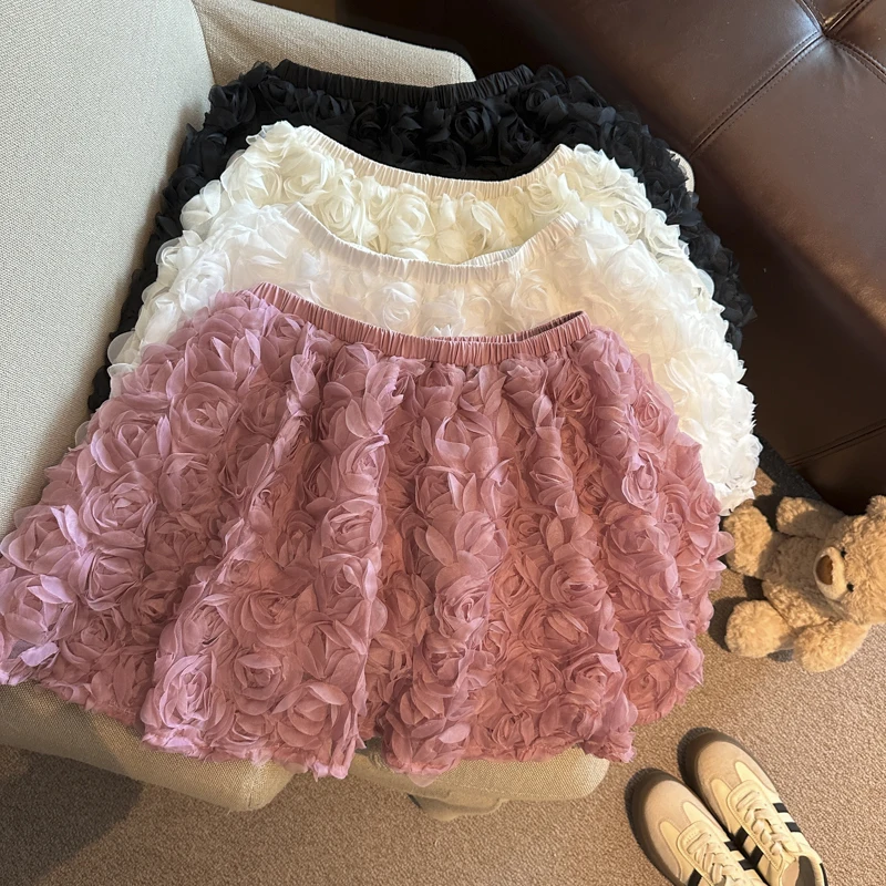 

Пышная женская юбка А-силуэта с высокой талией, дизайнерская модель с 3D-цветами, укороченная, стройнящая