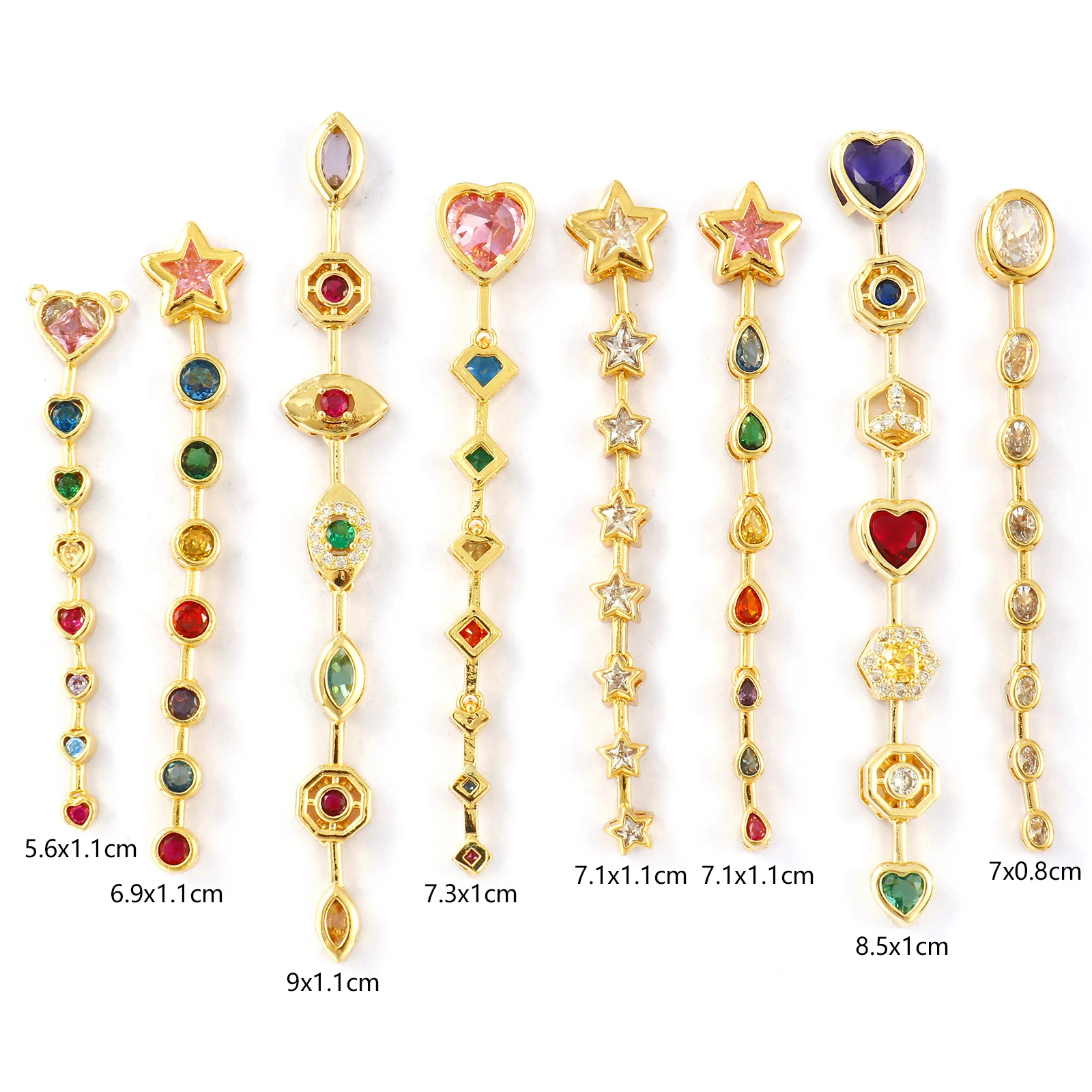 1 Piece Brass Geometric Pendants 18K Gold Plated Tassel Multicolour Cubic Zirconia Heart Pentagram Olive Charms For DIY Necklace