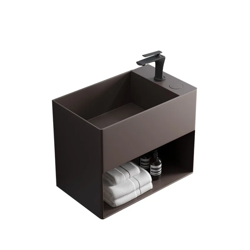 Rectangular Stainless Steel Wall Mounted Wash Basin With Storage Shelf For Home Balcony Bathroom
