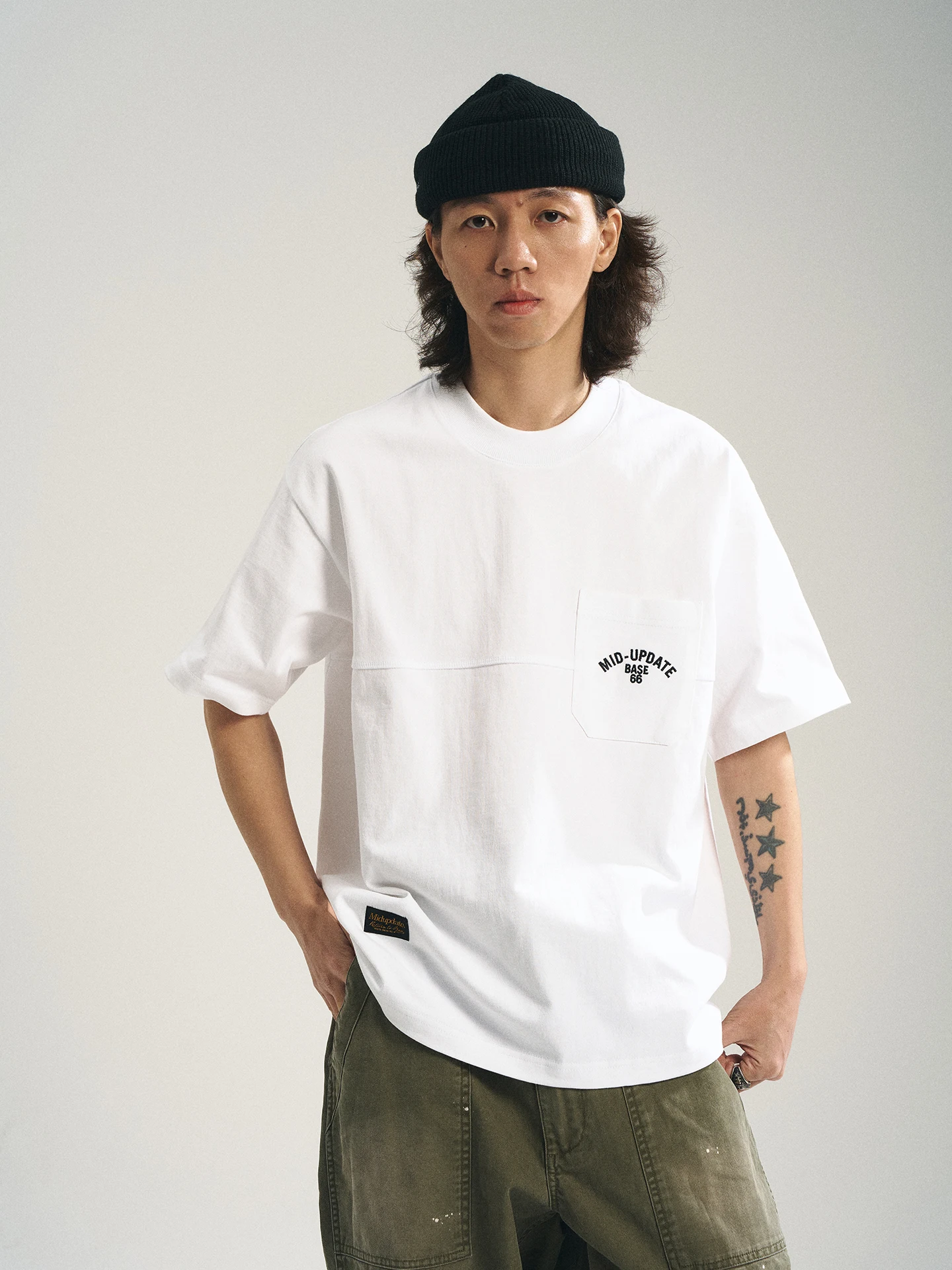 

MIDUPDATE Spring Casual Loose ort Sve T-irt Embroidered Patchwork Cotton Breathable Comfortable Men's round Ne Tee