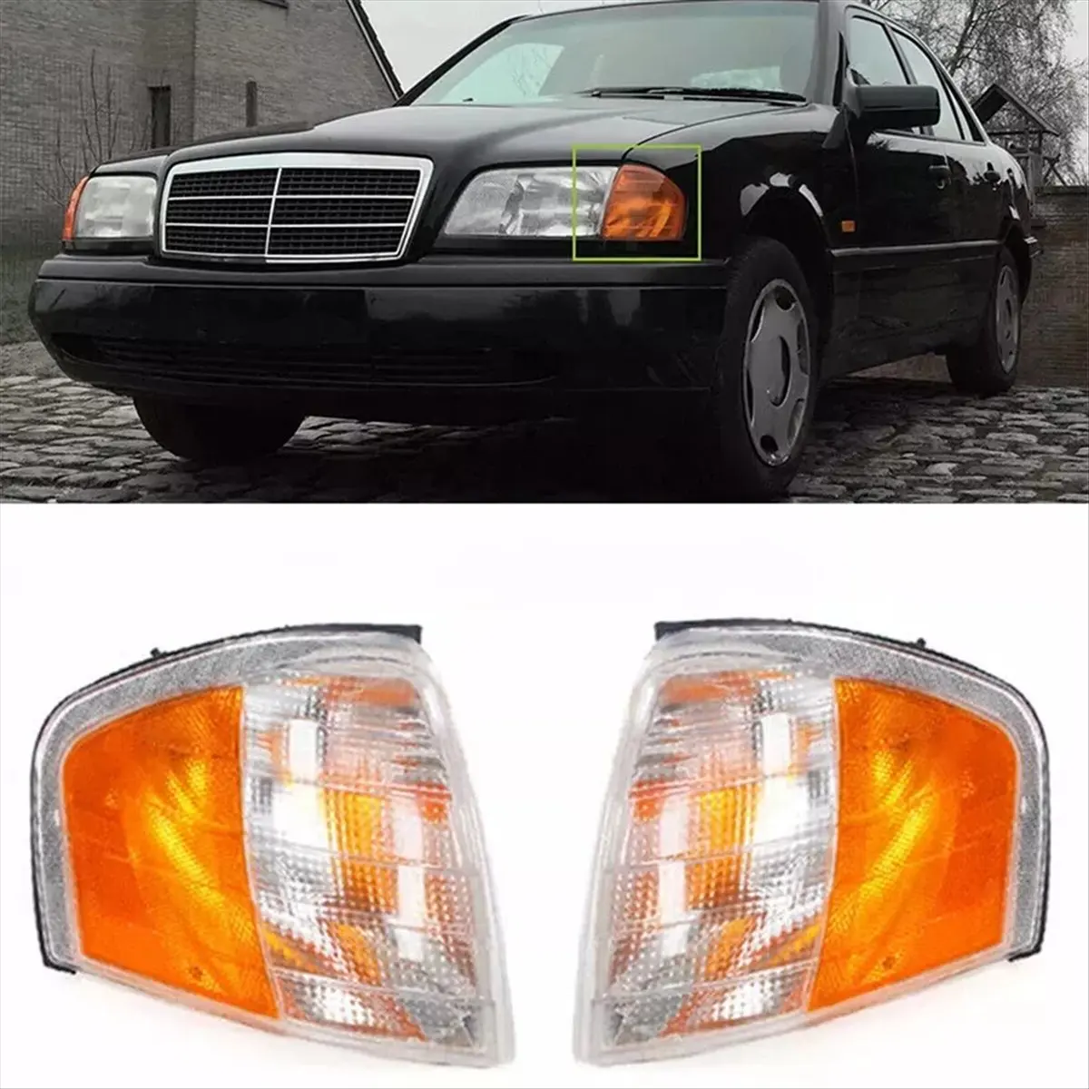1Pair Front Corner Light Turn Signal Lamp for Mercedes Benz C Class W202 C230 C280 1994-2000 A2028261143 A2028261243 - view 3