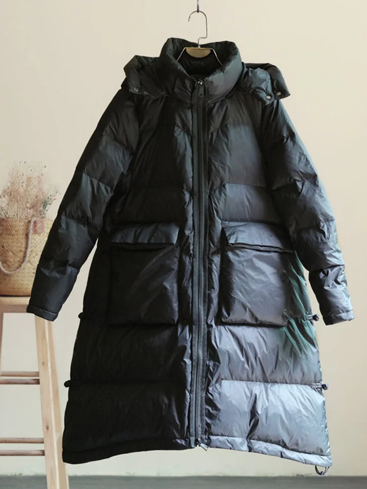 Imagem -05 - Jaqueta 2023 Inverno Feminino com Capuz Solto Puffer Longo Grosso Quente Parkas 90 Pato Branco para Baixo Cabolsa Feminino Outwear à Prova de Vento