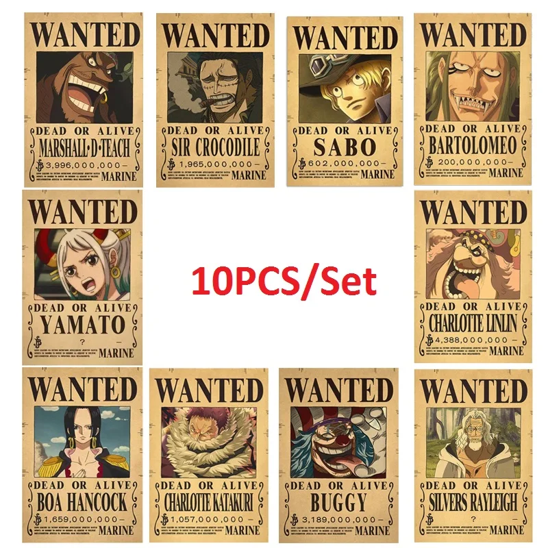 10Pcs One Piece Action Figure Bounty Poster Craft Print Wall Stickers Vintage Movie Playbill Luffy Stickers One Piece Wall Paper