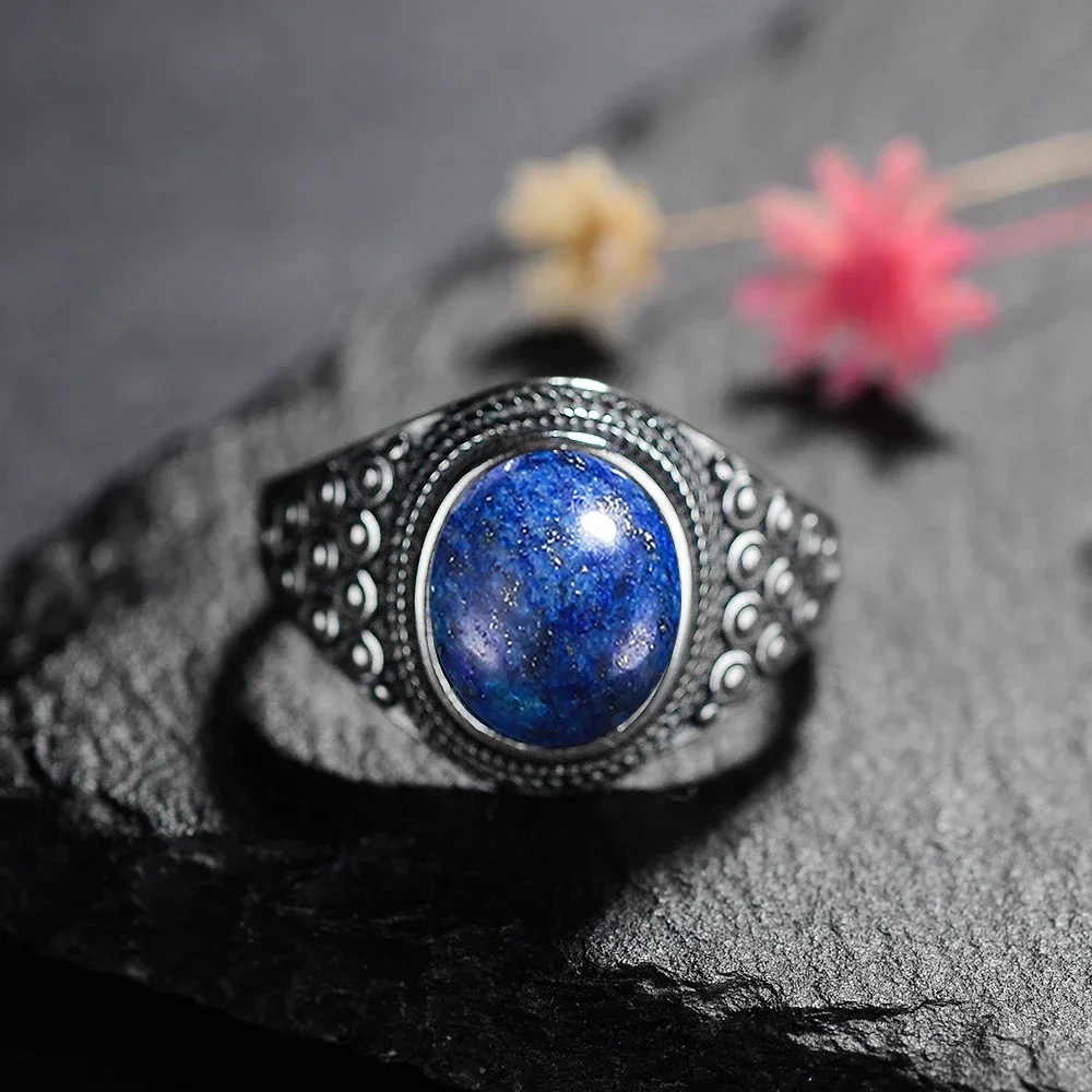 

Oval Ntural Lapis Vintage Rings for Women 925 Sterling Silver Elegant Simple Fine Jewelry Anniversary Party Birthday Gift