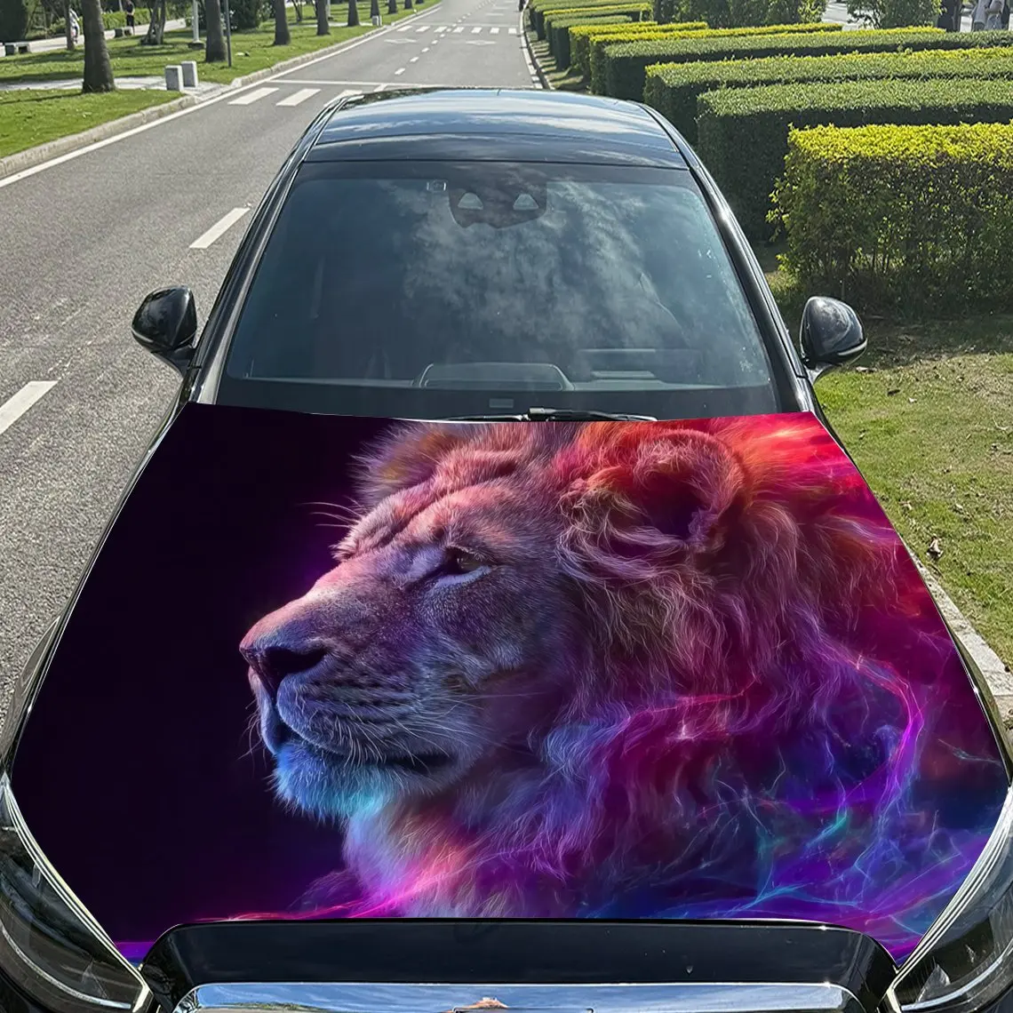 غطاء سيارة من الفينيل بنمط أسد نيون مقاوم للأشعة فوق البنفسجية، سهل الاستخدام، ملصقات زخرفية، مناسبة للشاحنات وسيارات الدفع الرباعي - متين، وات #4