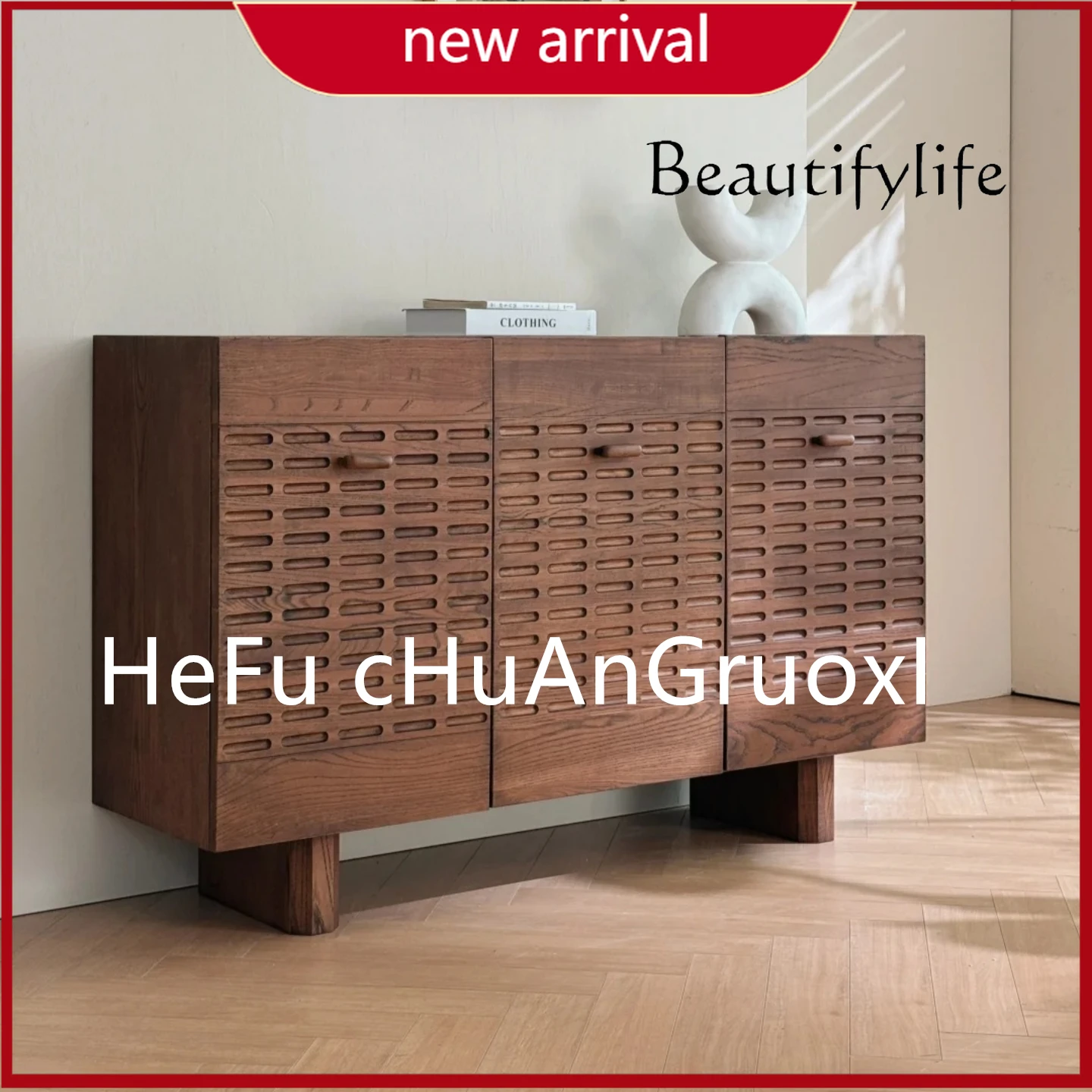 

X Medieval Style Solid Wood Dining Side Cabinet, Living Room Home Retro Style Art Locker, Carved Wall Storage Cabinet