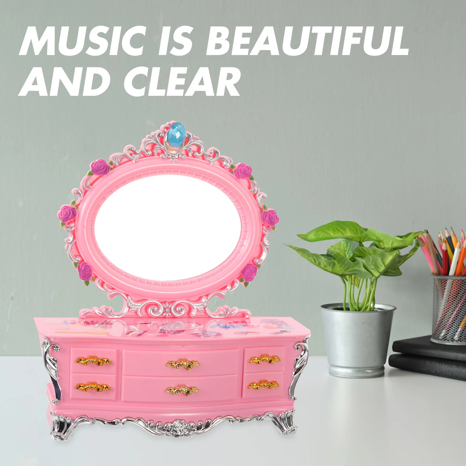 

Makeup Jewelry Box Musical Dresser Design Drawer Storage Multifunction Music Box with Clear Sound Girls Kids Gift
