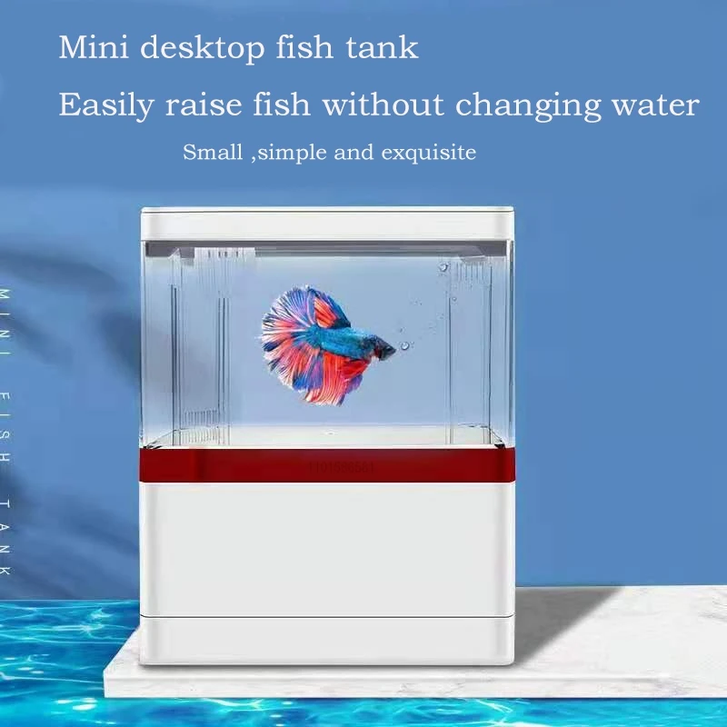 Mini Fish Tank Acrylic Aquarium with Self Circulating Filter USB Charging Various Lighting Modes Desktop Living Room Household