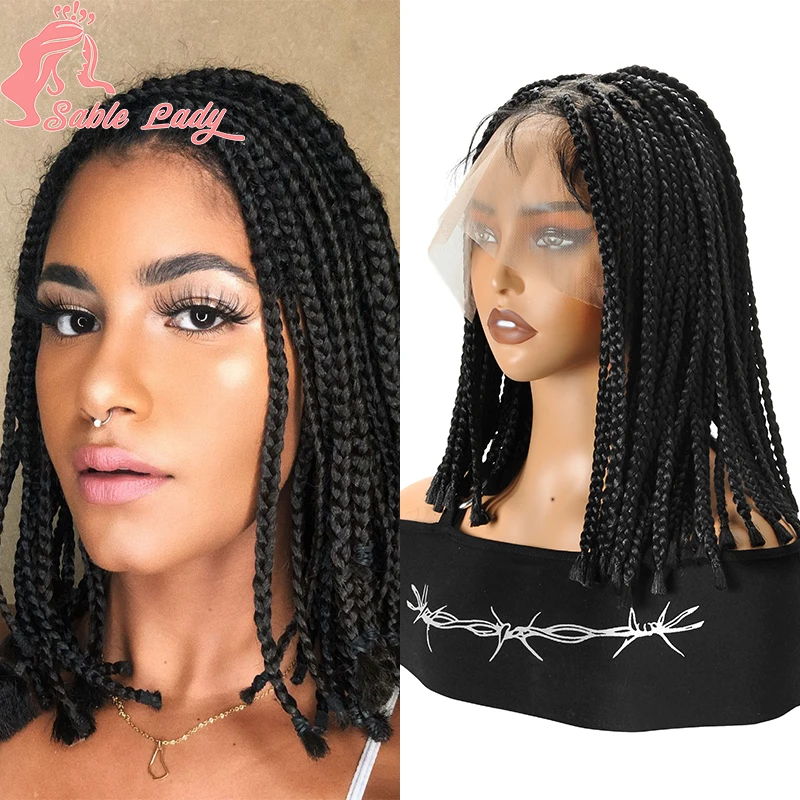 

10inch Synthetic Box Braids Full Lace Wig Short Bob Cornrow Lace Frontal Braided Wig with Baby Hair Knotless Dreadlock Braid Wig